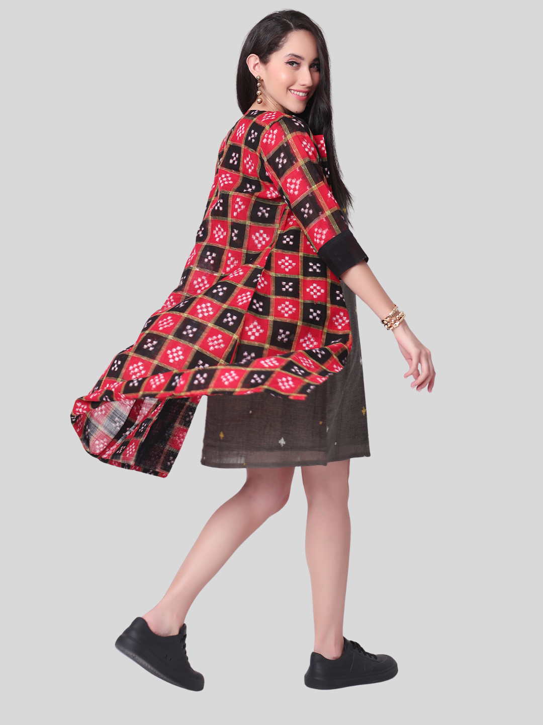 Handloom Two Piece Jacket Dress in Jamdani and Sambalpuri Cotton Fabric