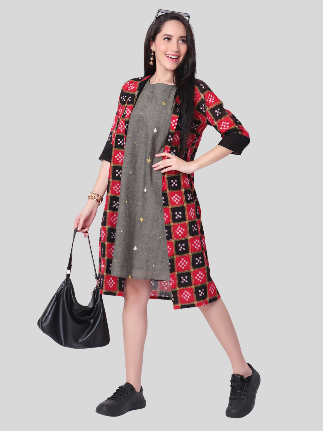 Handloom Two Piece Jacket Dress in Jamdani and Sambalpuri Cotton Fabric