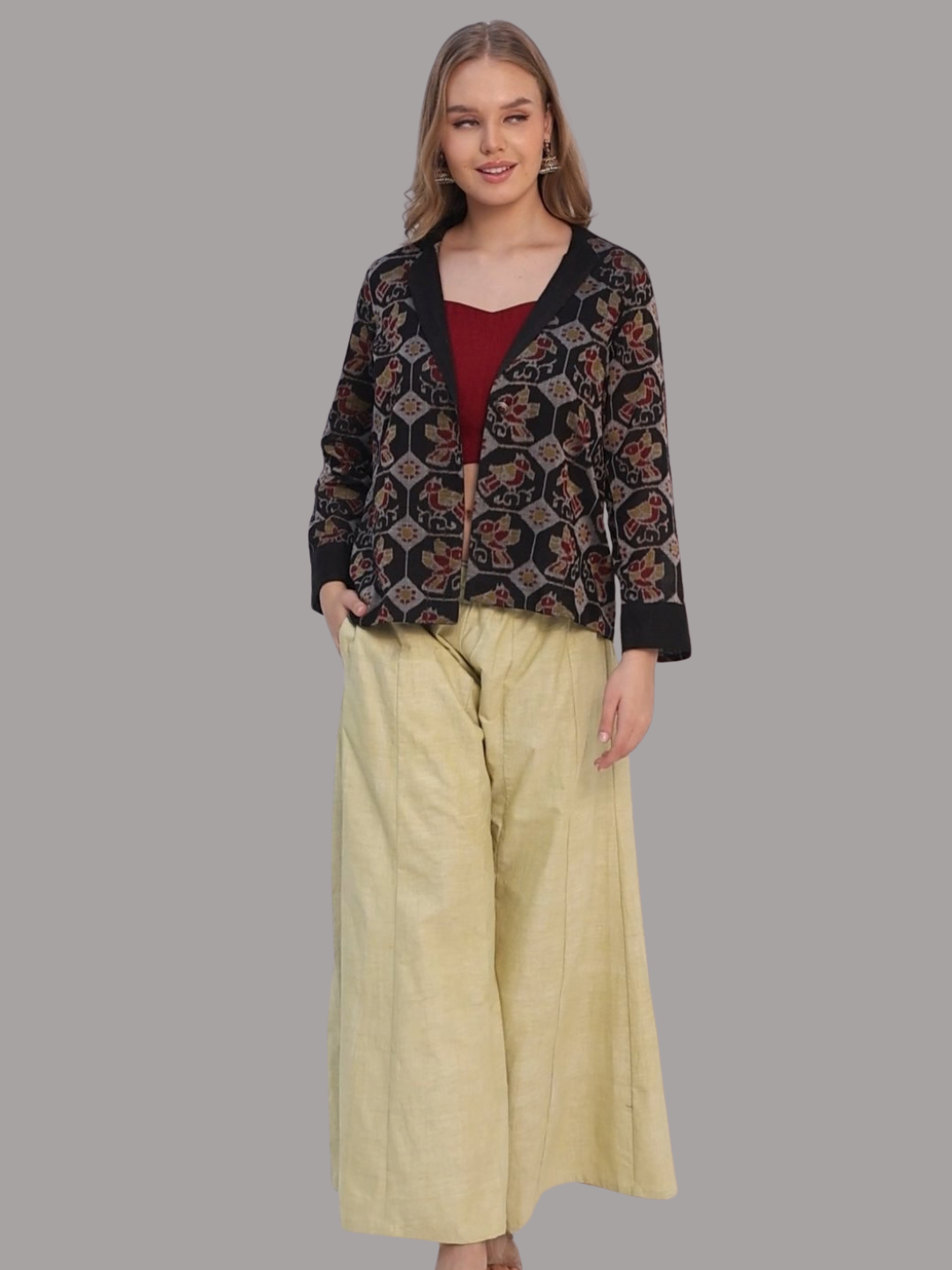 Pure Cotton Three Piece Jacket Dress From Handwoven Fabric