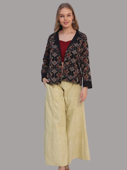 Pure Cotton Three Piece Jacket Dress From Handwoven Fabric