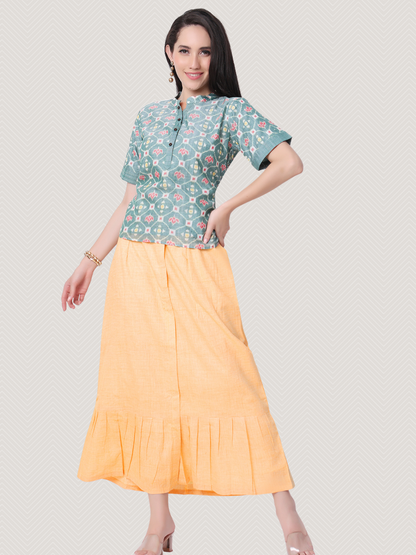 Top & Skirt Set in Pure Cotton Handloom Fabric